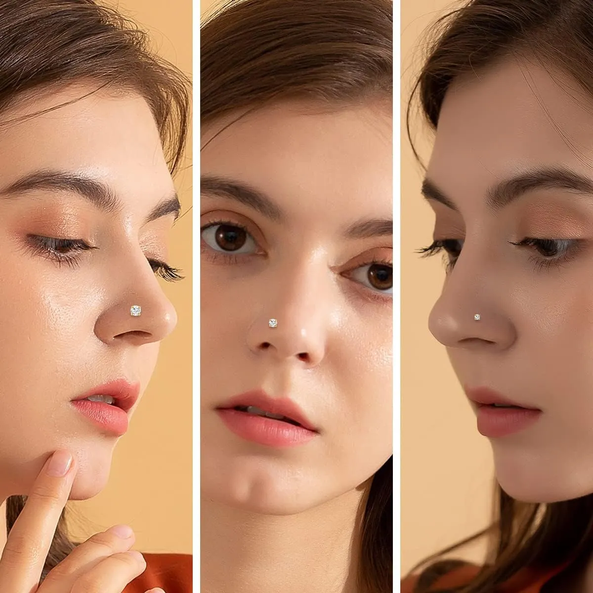 Flat Back Nose Stud Earrings: 16g Push in Nose Rings Studs Set Hypoallergenic Tragus Earrings for Women Titanium Helix Earrings Surgical Steel 14k Gold Silver Cartilage Piercing Jewelry with CZ 2-3-4mm