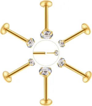 Flat Back Nose Stud Earrings: 16g Push in Nose Rings Studs Set Hypoallergenic Tragus Earrings for Women Titanium Helix Earrings Surgical Steel 14k Gold Silver Cartilage Piercing Jewelry with CZ 2-3-4mm