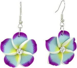 Floral Dangle Earrings for Women Hawaiian Tropical Plumeria Rubra Flower Drop Earrings with Cubic Zirconia Luau Beach Party Vacation Hawaiian Accessories Jewelry Gift