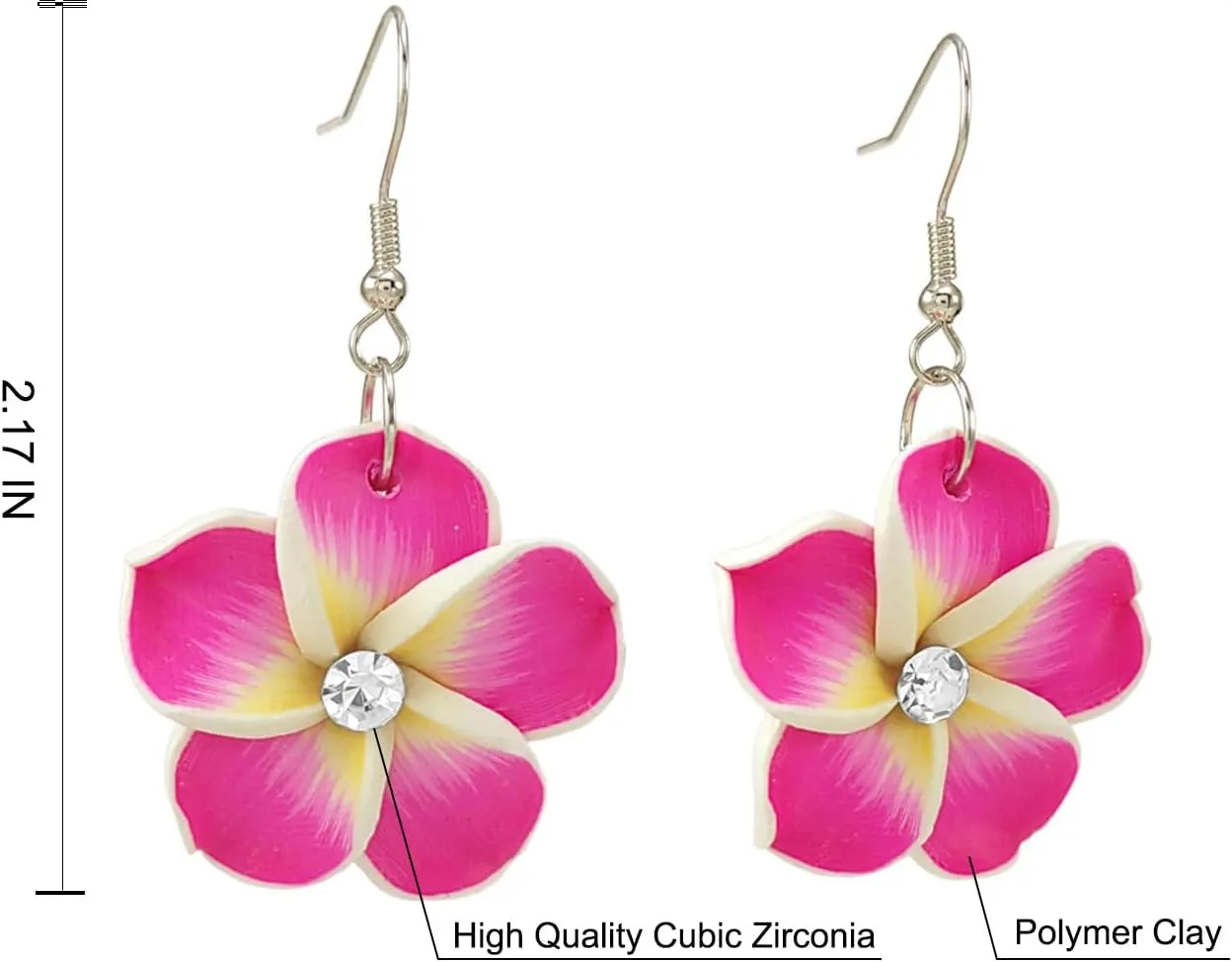 Floral Dangle Earrings for Women Hawaiian Tropical Plumeria Rubra Flower Drop Earrings with Cubic Zirconia Luau Beach Party Vacation Hawaiian Accessories Jewelry Gift