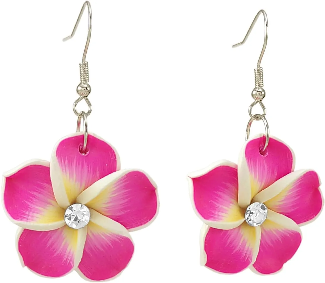Floral Dangle Earrings for Women Hawaiian Tropical Plumeria Rubra Flower Drop Earrings with Cubic Zirconia Luau Beach Party Vacation Hawaiian Accessories Jewelry Gift