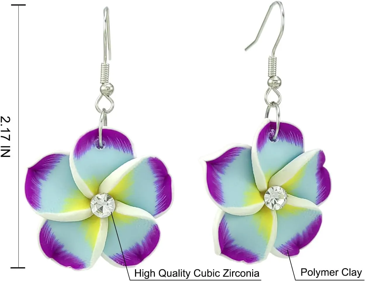Floral Dangle Earrings for Women Hawaiian Tropical Plumeria Rubra Flower Drop Earrings with Cubic Zirconia Luau Beach Party Vacation Hawaiian Accessories Jewelry Gift