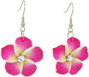 Floral Dangle Earrings for Women Hawaiian Tropical Plumeria Rubra Flower Drop Earrings with Cubic Zirconia Luau Beach Party Vacation Hawaiian Accessories Jewelry Gift