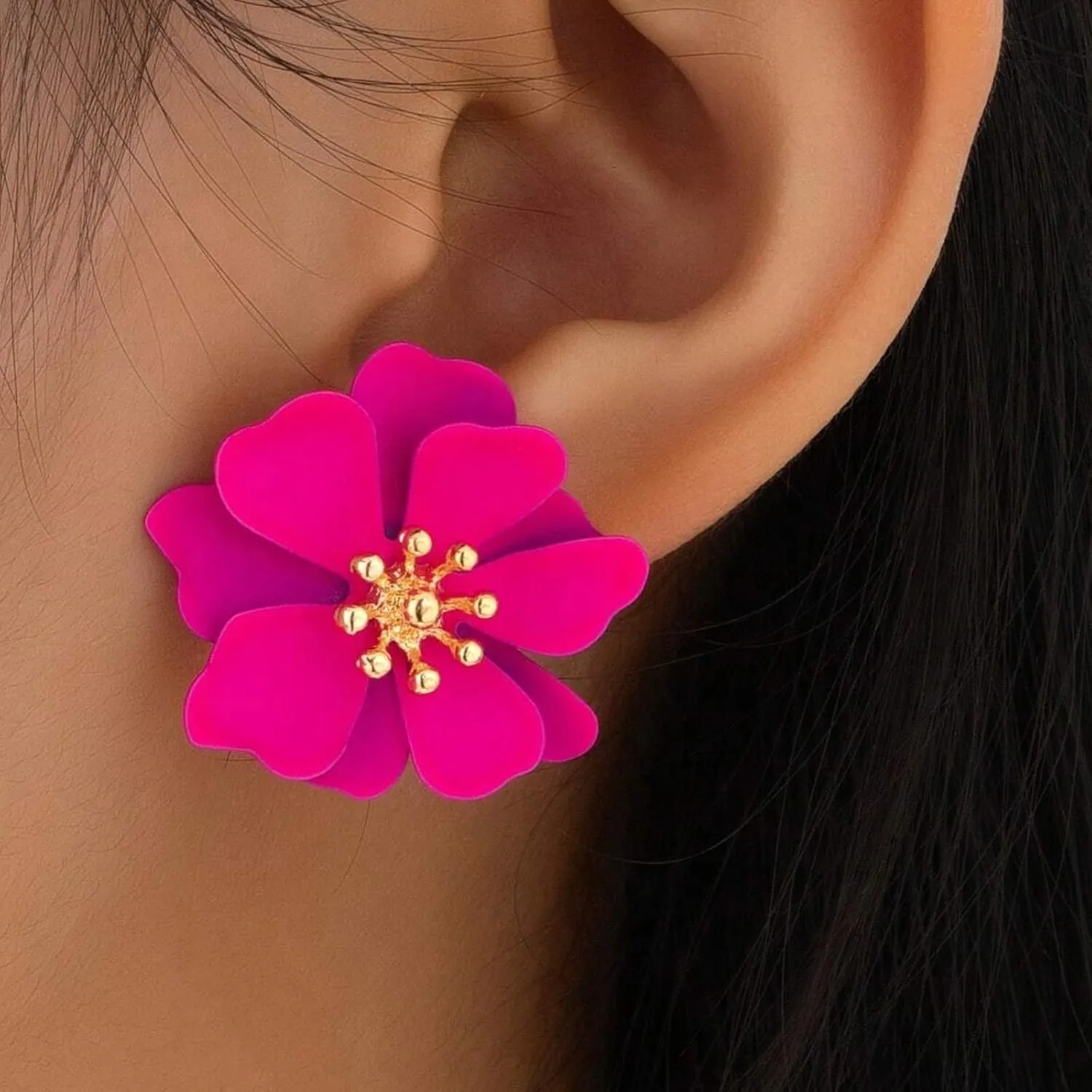 Flower Earrings for Women Boho Layered Flower Summer Beach Earrings Floral Dress Drop Earring Dainty Statement Earring Jewelry Beach Vacation Essentials