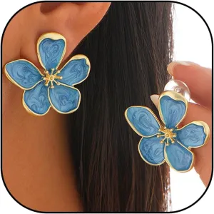 Flower Earrings for Women Large Statement Earrings for Women Gold Big Floral Earring White Green Blue Pink Flower Stud Earring Trendy Jewelry 2025