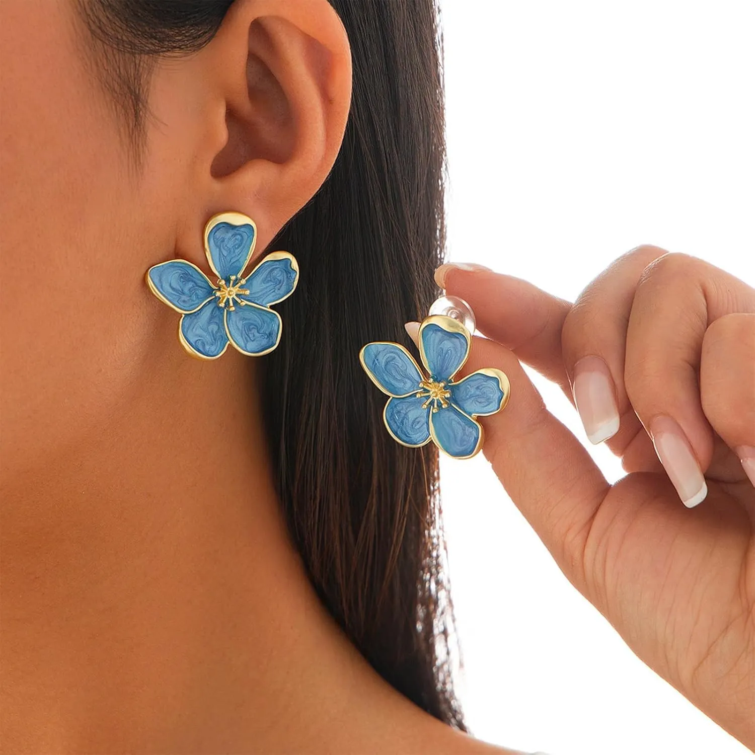 Flower Earrings for Women Large Statement Earrings for Women Gold Big Floral Earring White Green Blue Pink Flower Stud Earring Trendy Jewelry 2025