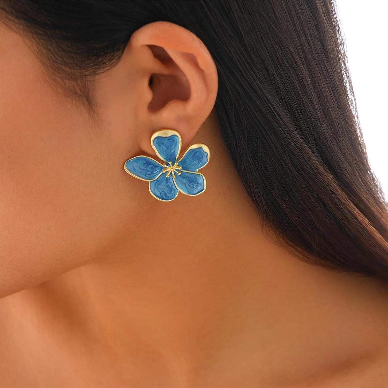 Flower Earrings for Women Large Statement Earrings for Women Gold Big Floral Earring White Green Blue Pink Flower Stud Earring Trendy Jewelry 2025
