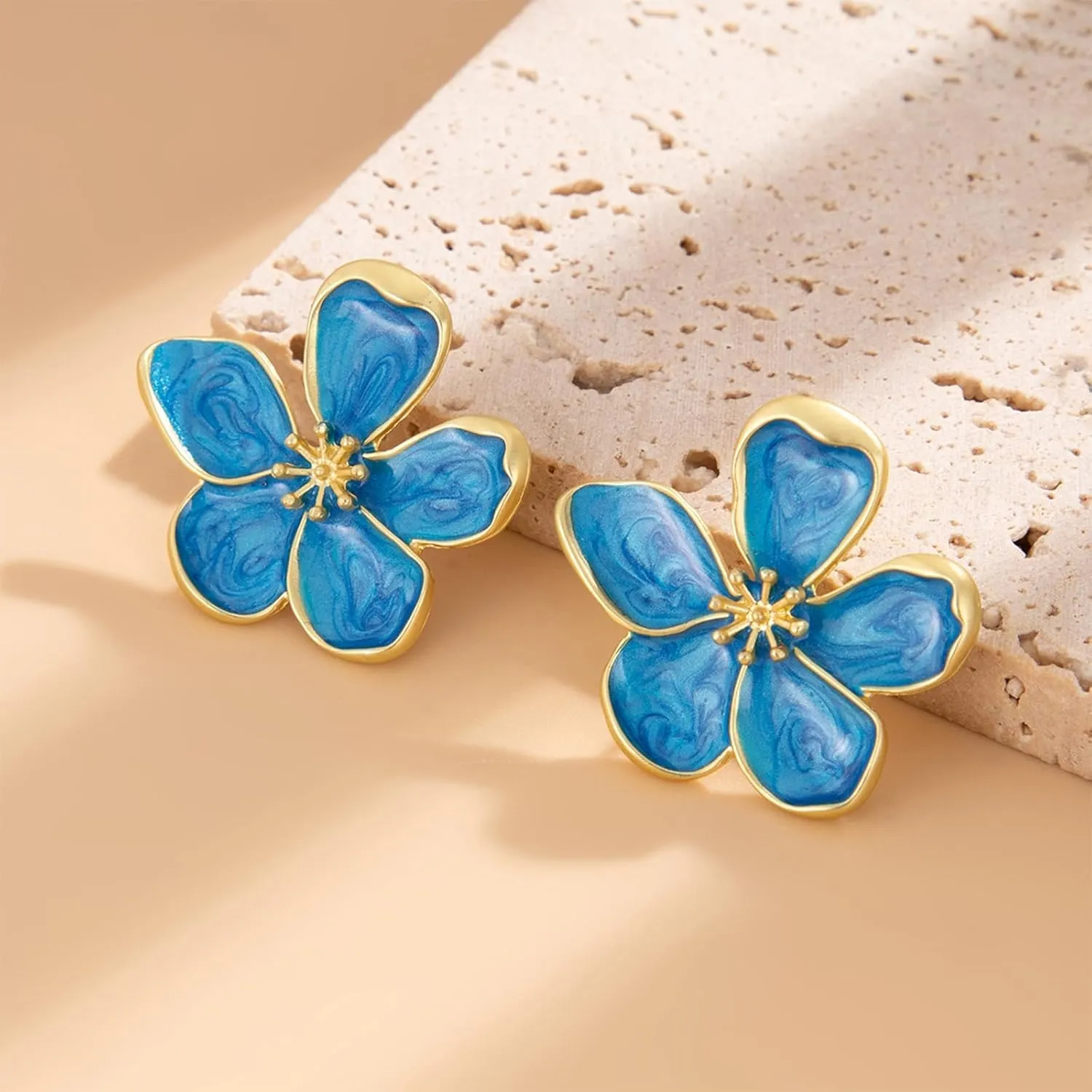 Flower Earrings for Women Large Statement Earrings for Women Gold Big Floral Earring White Green Blue Pink Flower Stud Earring Trendy Jewelry 2025