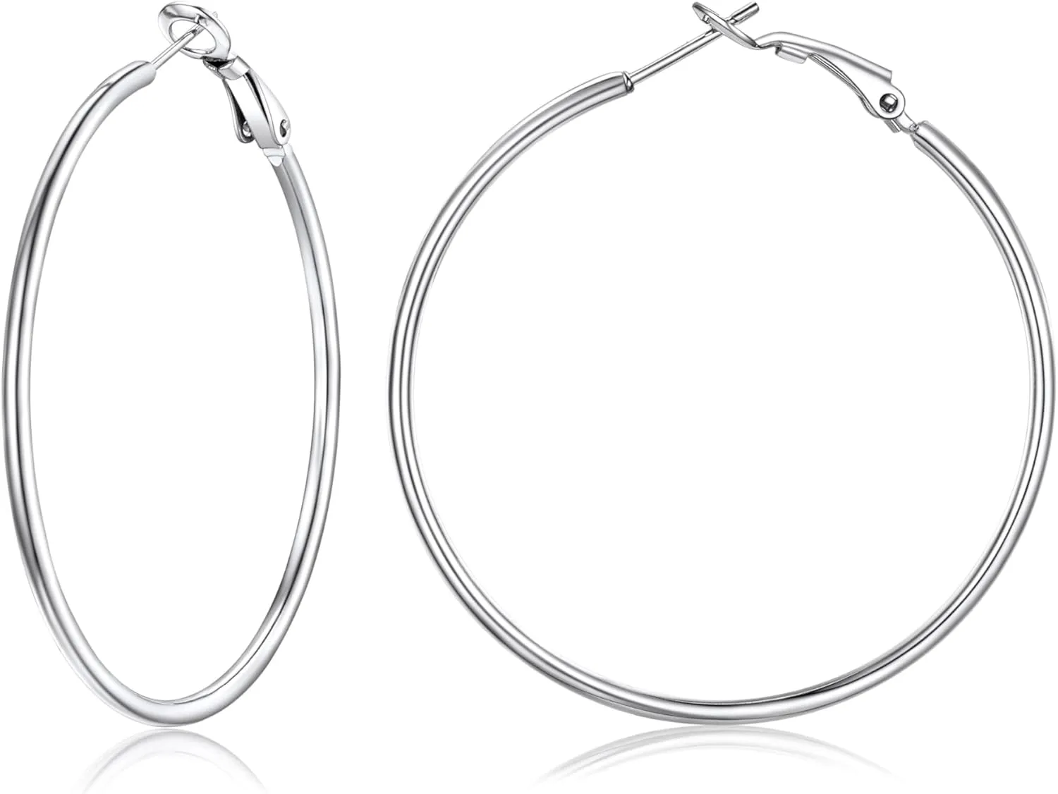 FOCALOOK 14K Gold Plated Lightweight Large Hoops| 2mm Thin Hoop Earrings for Women 30/40/50/70/100mm