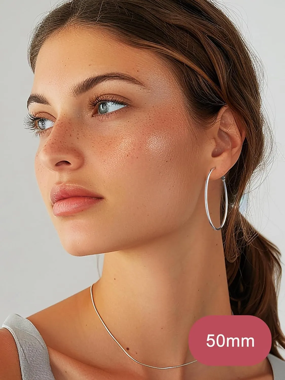 FOCALOOK 14K Gold Plated Lightweight Large Hoops| 2mm Thin Hoop Earrings for Women 30/40/50/70/100mm
