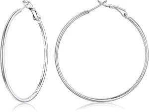 FOCALOOK 14K Gold Plated Lightweight Large Hoops| 2mm Thin Hoop Earrings for Women 30/40/50/70/100mm