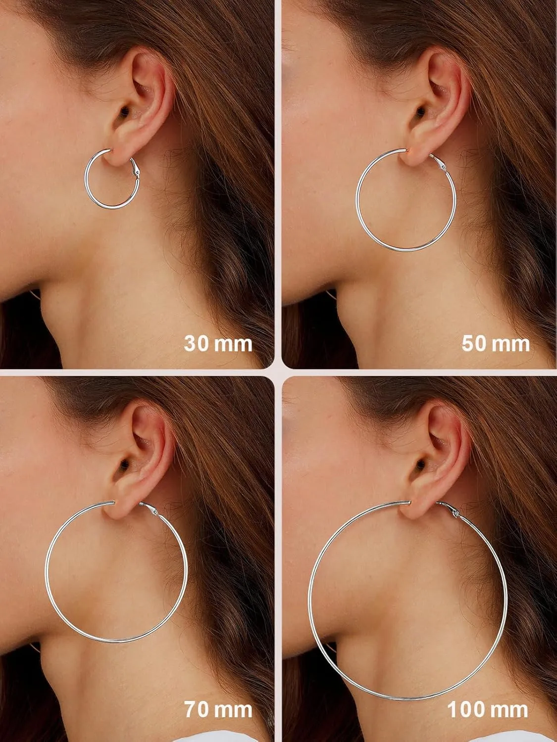 FOCALOOK 14K Gold Plated Lightweight Large Hoops| 2mm Thin Hoop Earrings for Women 30/40/50/70/100mm