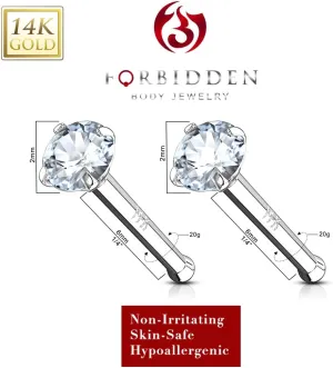 Forbidden Body Jewelry 14k Gold Nose Ring, 20g, Solid 6mm Stud, 2mm CZ Simulated Diamond, Non-Irritating Skin Safe Real Gold, Women and Men