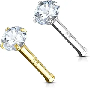 Forbidden Body Jewelry 14k Gold Nose Ring, 20g, Solid 6mm Stud, 2mm CZ Simulated Diamond, Non-Irritating Skin Safe Real Gold, Women and Men