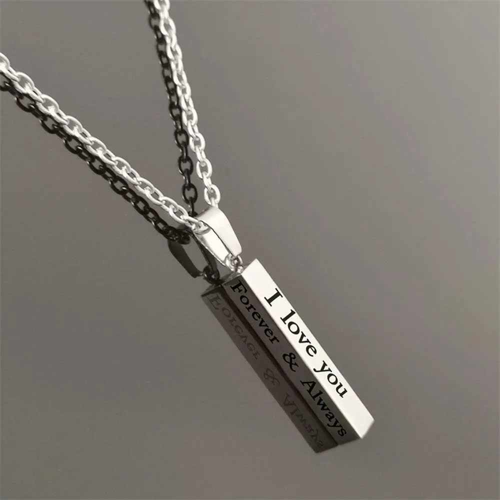Forever And Always Necklaces For Couples Set His Her Stainless Steel Cute Heart Engraved Lettering Promise Relationship Matching Couples Necklace Rings Valentine Day Gift