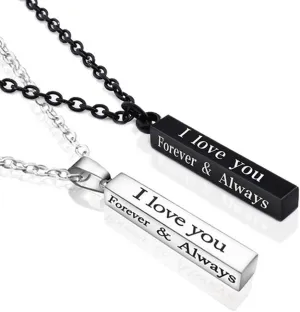 Forever And Always Necklaces For Couples Set His Her Stainless Steel Cute Heart Engraved Lettering Promise Relationship Matching Couples Necklace Rings Valentine Day Gift