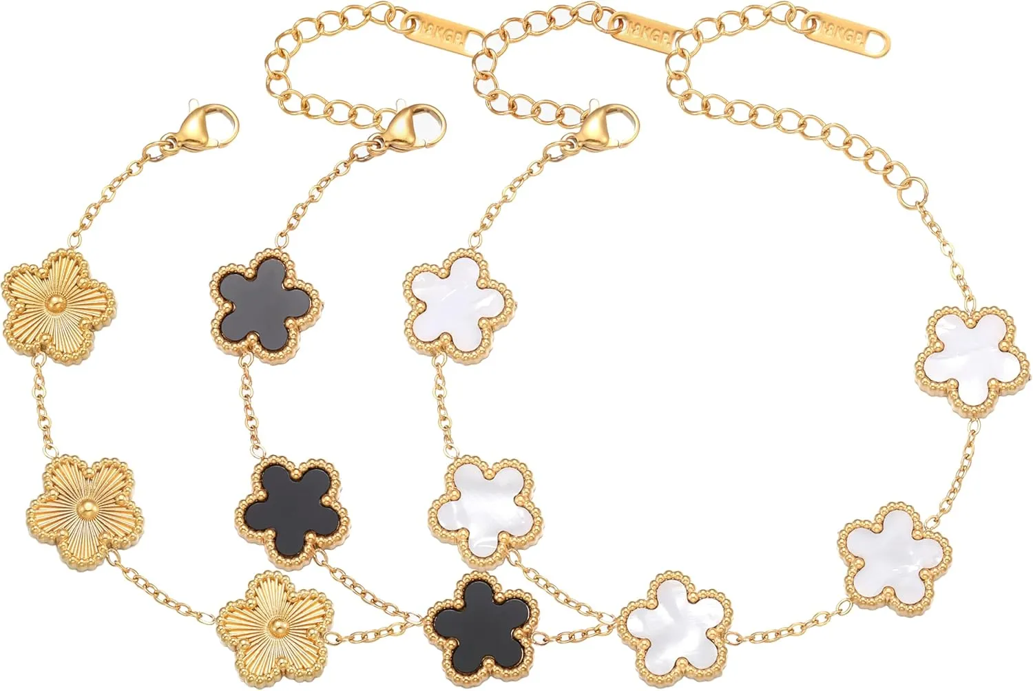 Four Leaf Clover Bracelet Set for Women - 3Pcs 18K Gold Plated Flower Lucky 4 Leaf Link Bracelet Jewelry Gift for Women Van Cleef