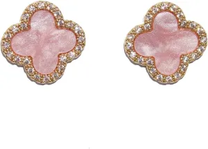 Four Leaf Clover Earrings Silver Needle Clover Earrings Full of Diamond Zircon Anti-Allergy Jewelry Earrings Large for Women or Girls