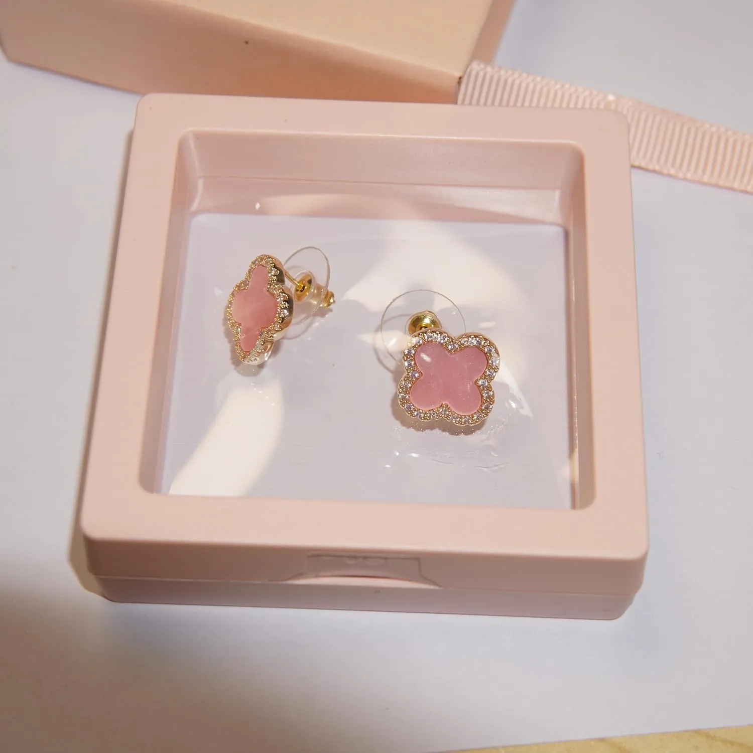 Four Leaf Clover Earrings Silver Needle Clover Earrings Full of Diamond Zircon Anti-Allergy Jewelry Earrings Large for Women or Girls
