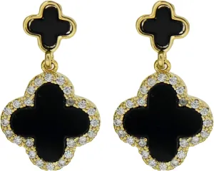 Four Leaf Clover Earrings Silver Needle Clover Earrings Full of Diamond Zircon Anti-Allergy Jewelry Earrings Large for Women or Girls