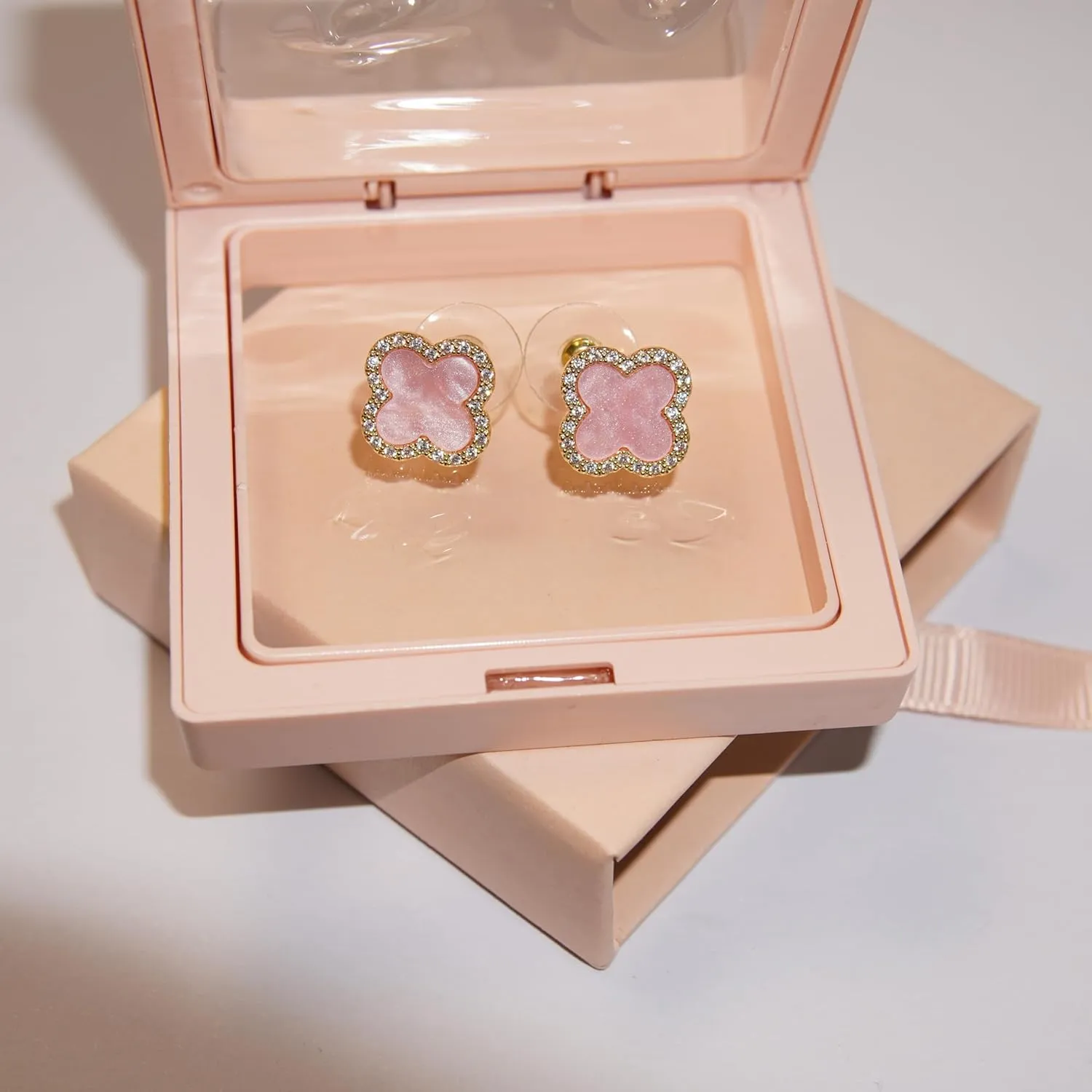Four Leaf Clover Earrings Silver Needle Clover Earrings Full of Diamond Zircon Anti-Allergy Jewelry Earrings Large for Women or Girls