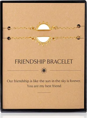 Friendship Sun Bracelet, 16k Gold Plated Copper Sun Dainty Bracelets Delicate Adjustable Link for Graduation Birthday Anniversary