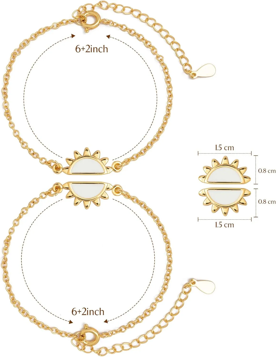 Friendship Sun Bracelet, 16k Gold Plated Copper Sun Dainty Bracelets Delicate Adjustable Link for Graduation Birthday Anniversary