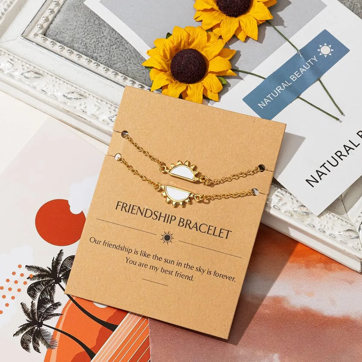 Friendship Sun Bracelet, 16k Gold Plated Copper Sun Dainty Bracelets Delicate Adjustable Link for Graduation Birthday Anniversary