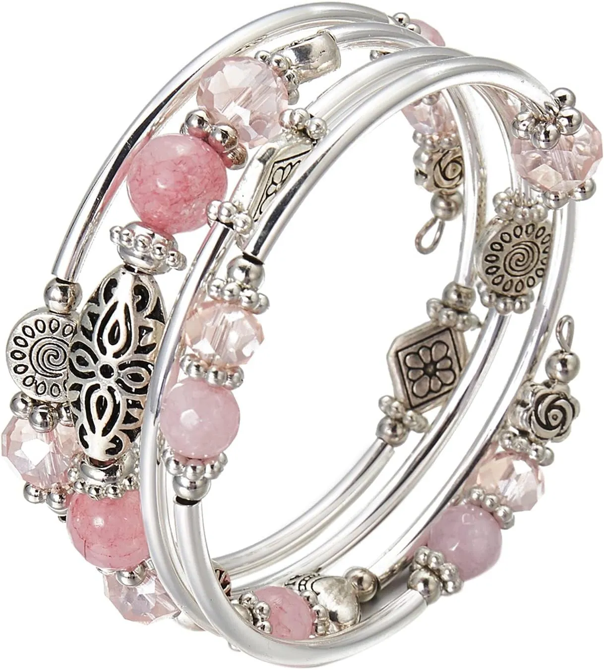 FULU AUTUMN Stackable Beaded Bracelets for Women Boho Wrap Silver Bracelet Layered Fashion Jewelry Gifts for Her