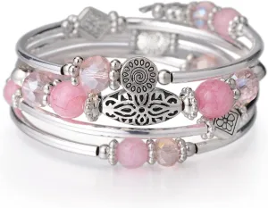FULU AUTUMN Stackable Beaded Bracelets for Women Boho Wrap Silver Bracelet Layered Fashion Jewelry Gifts for Her