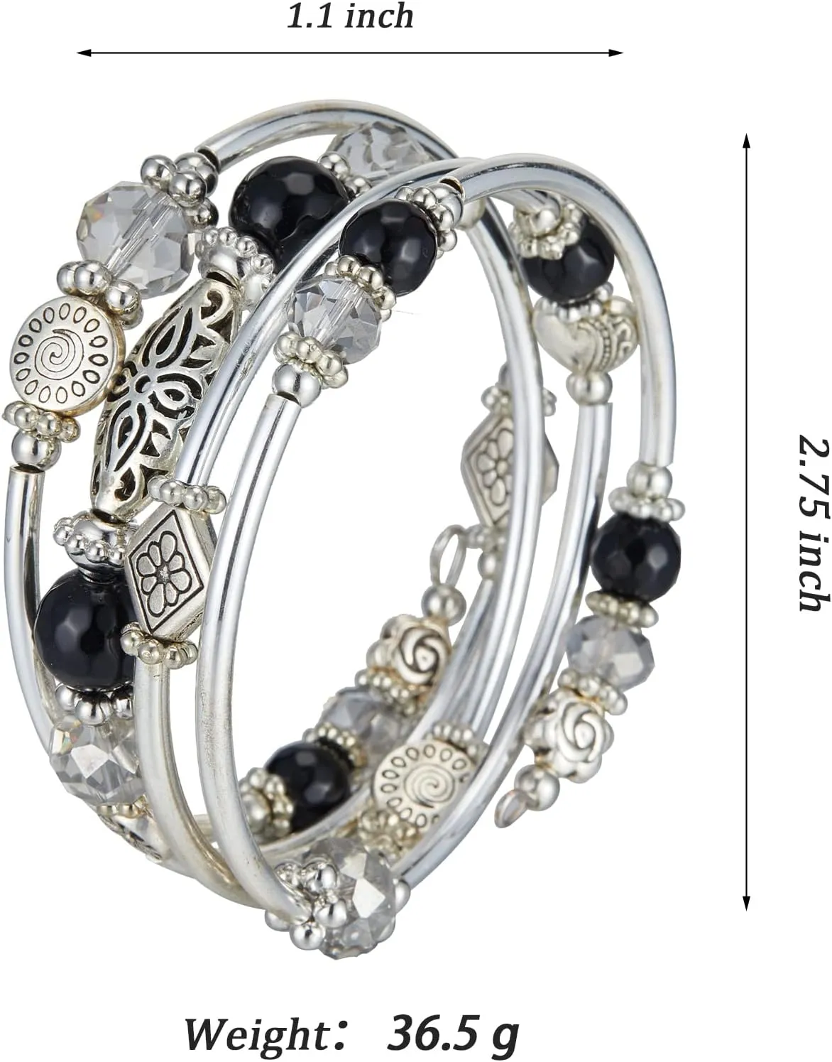 FULU AUTUMN Stackable Beaded Bracelets for Women Boho Wrap Silver Bracelet Layered Fashion Jewelry Gifts for Her