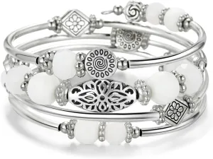 FULU AUTUMN Stackable Beaded Bracelets for Women Boho Wrap Silver Bracelet Layered Fashion Jewelry Gifts for Her