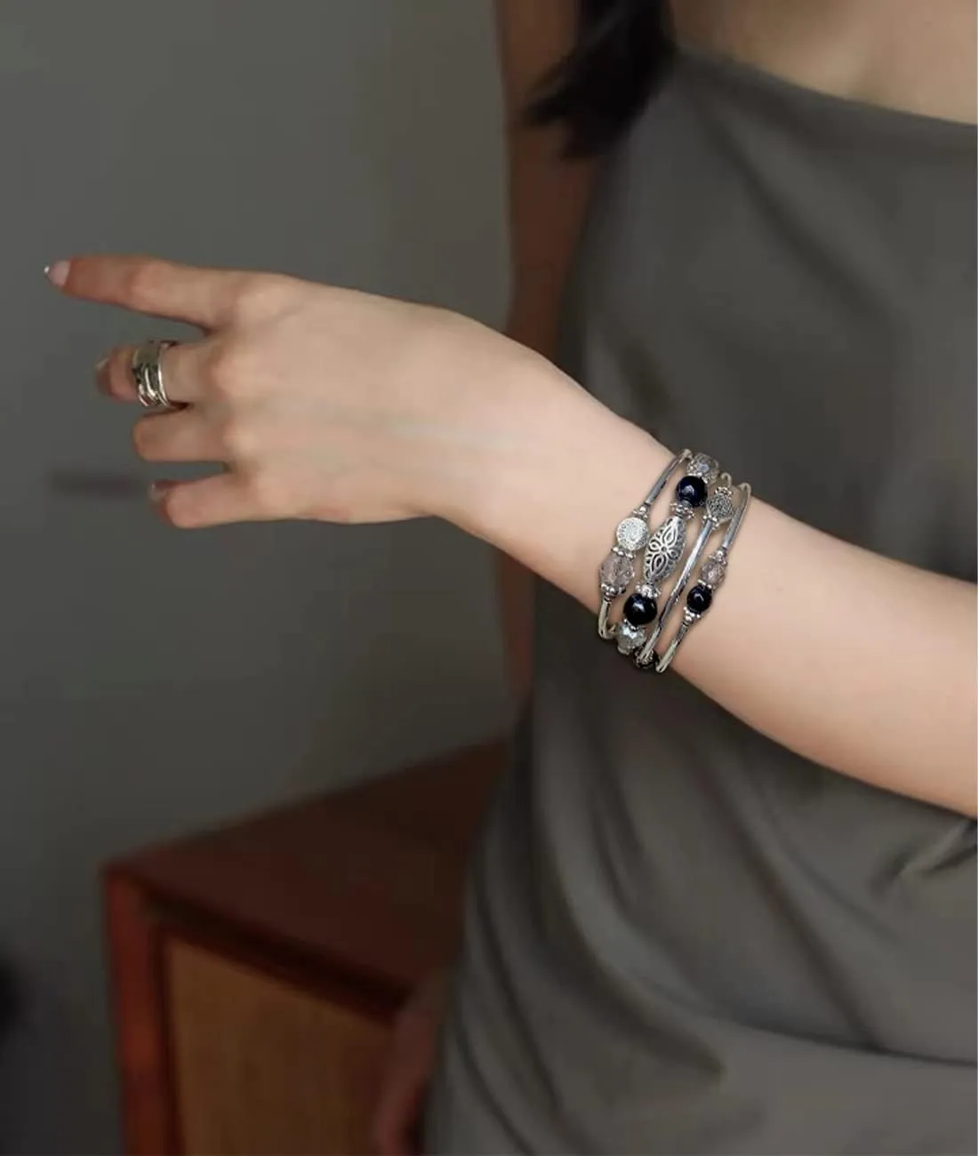 FULU AUTUMN Stackable Beaded Bracelets for Women Boho Wrap Silver Bracelet Layered Fashion Jewelry Gifts for Her