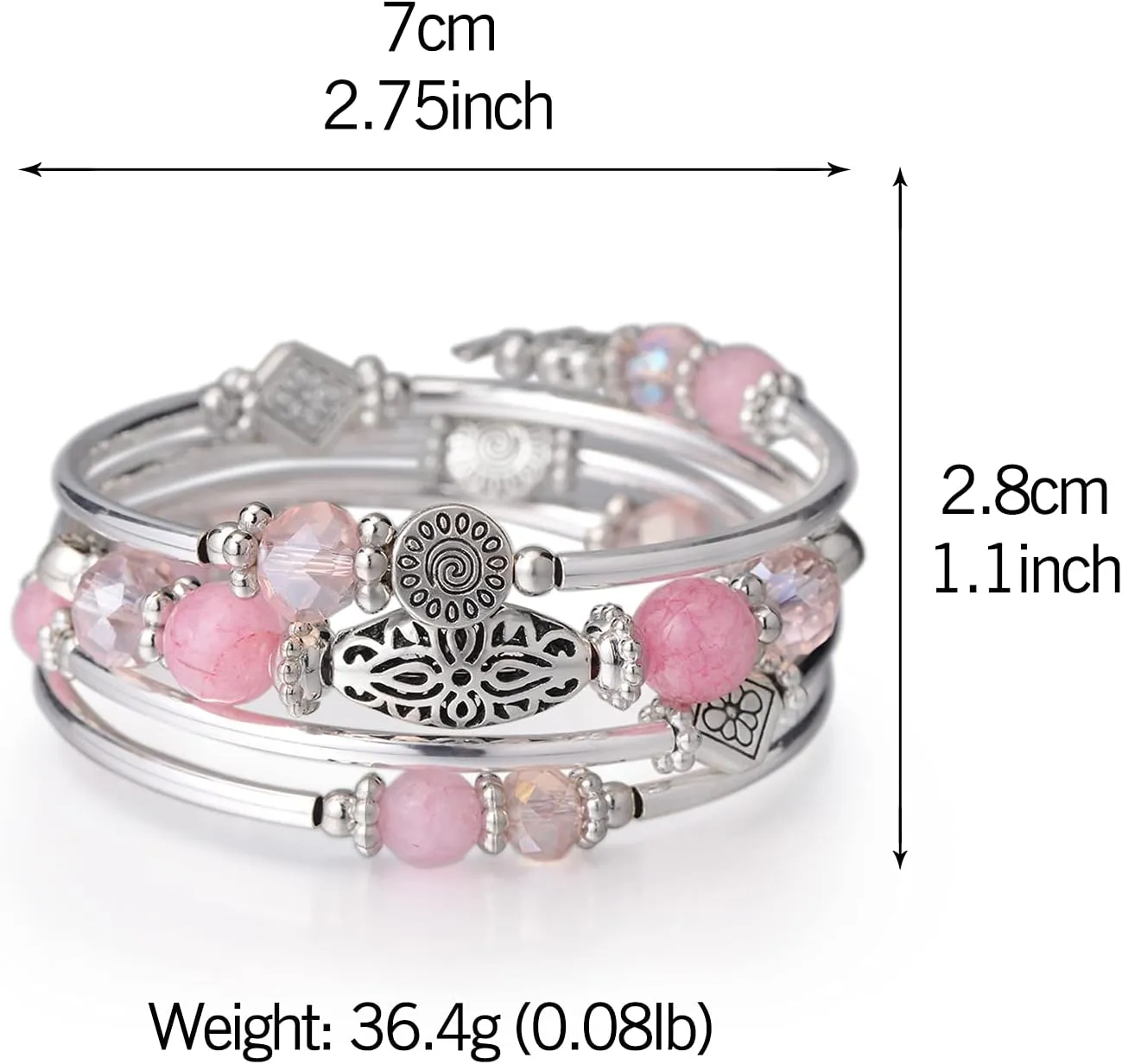 FULU AUTUMN Stackable Beaded Bracelets for Women Boho Wrap Silver Bracelet Layered Fashion Jewelry Gifts for Her