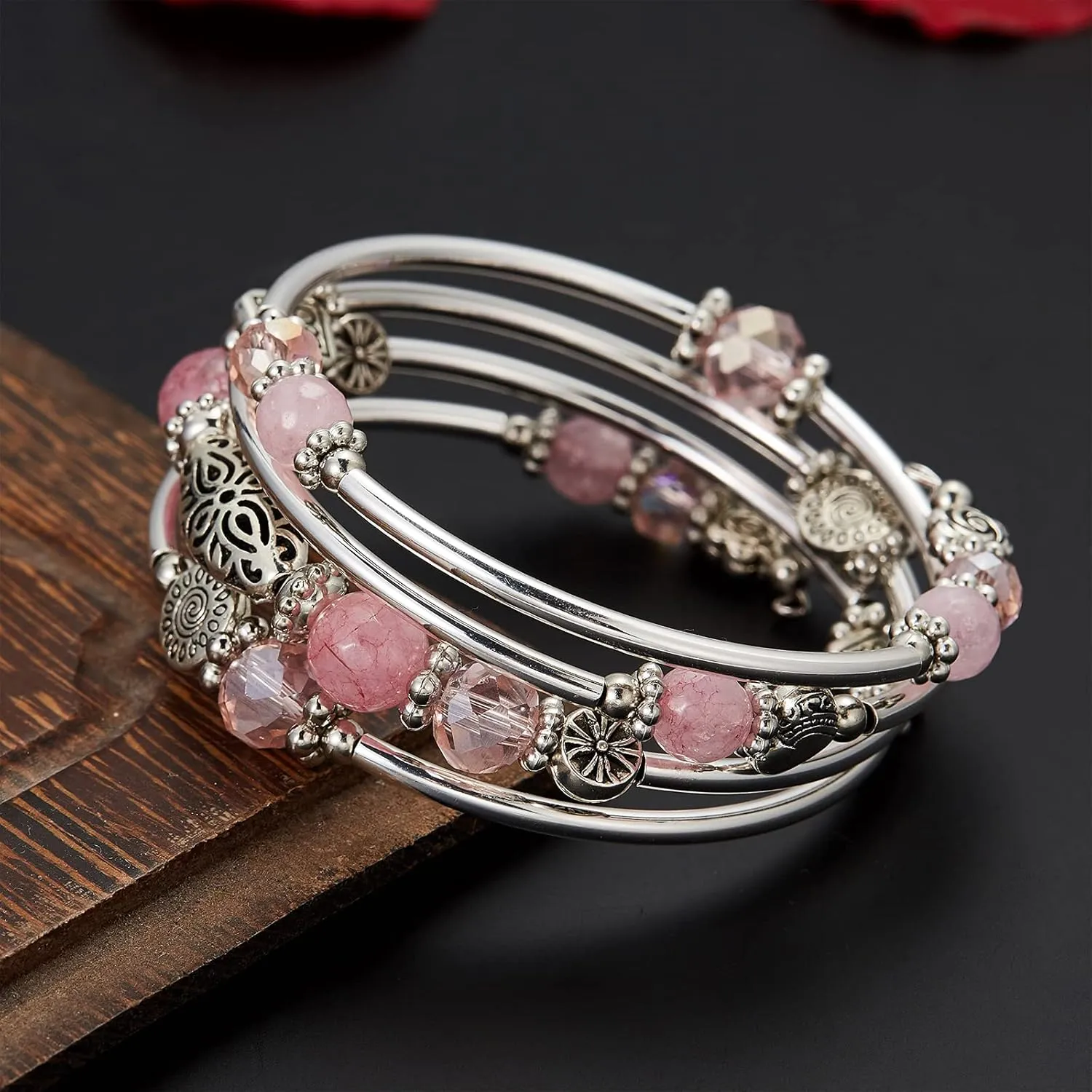 FULU AUTUMN Stackable Beaded Bracelets for Women Boho Wrap Silver Bracelet Layered Fashion Jewelry Gifts for Her