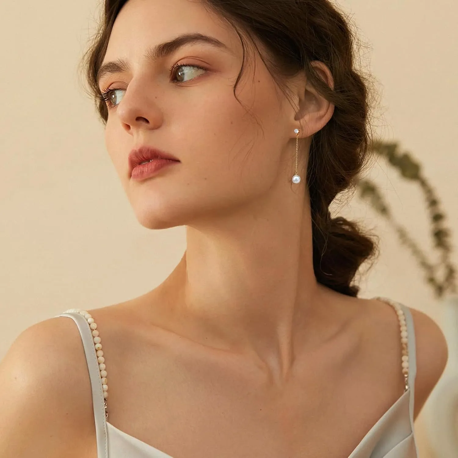 FUNRUN JEWELRY 14K Gold Plated Pearl Necklace Set for Women - Adjustable Choker, Bracelet, Drop Earrings - Dainty Wedding Jewelry