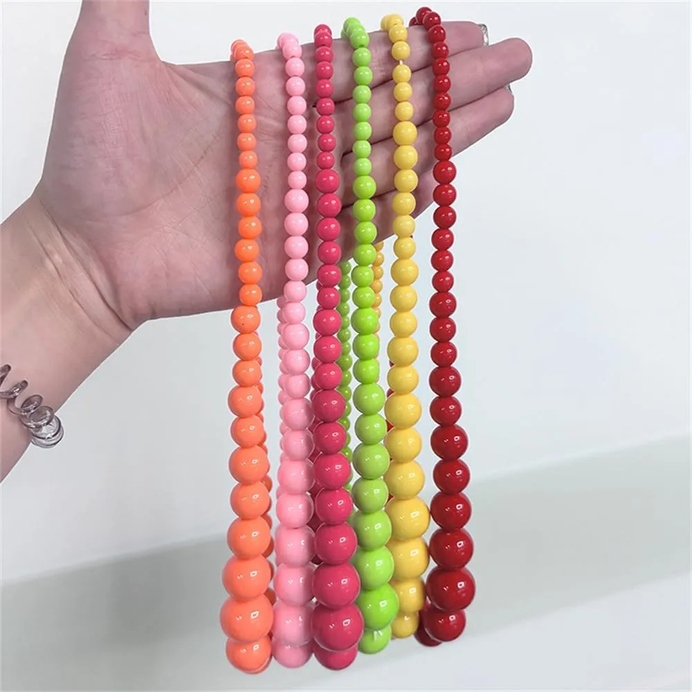 Fuqimanman2020 Colorful Neon Acrylic Beaded Necklace Earrings Set for Women 70s 80s Retro Circle Round Dangle Drop Earrings Boho Exaggerated Geometry Necklace Earrings Jewelry Gift
