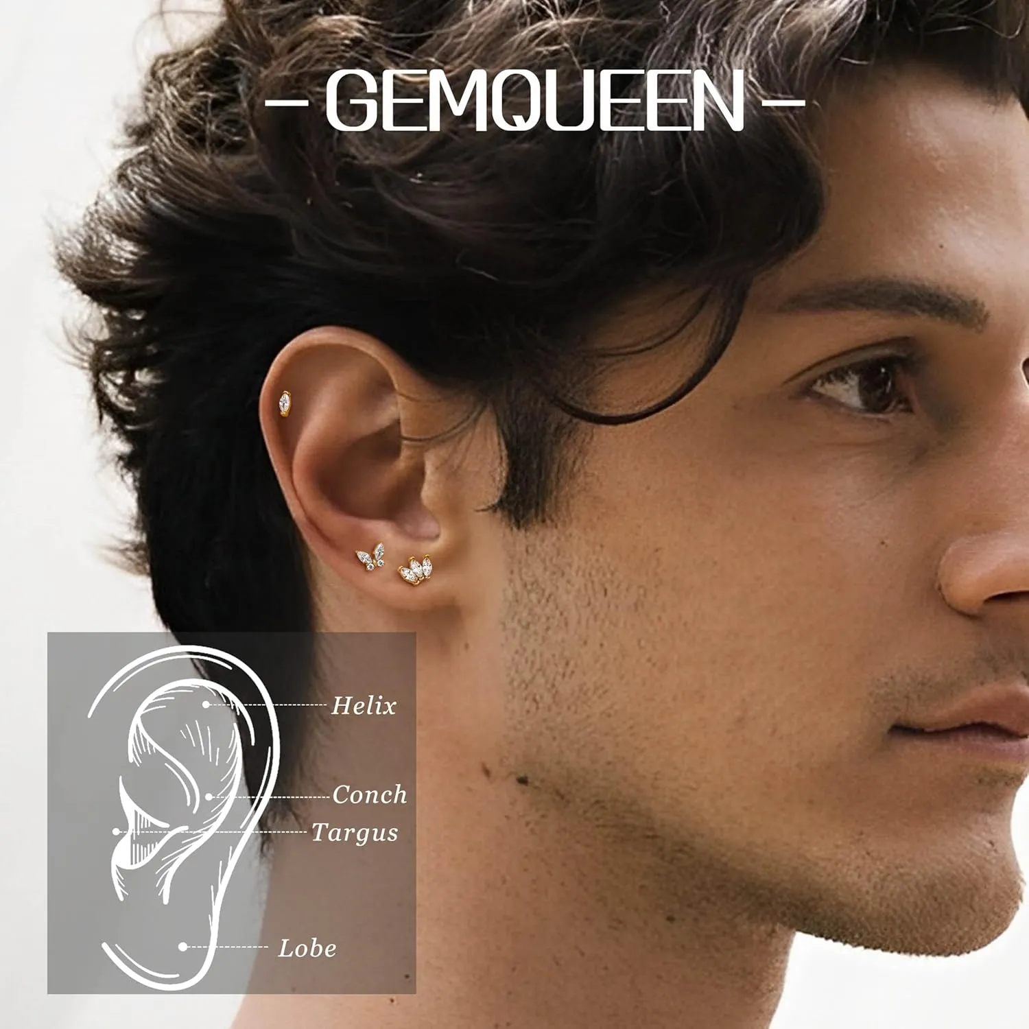 G23 Implant Grade Titanium Flat Back Earrings 5A CZ Studs: 14K Gold Hypoallergenic 3 Pcs 18G Internally Threaded Tragus Cartilage Conch Helix Piercing Jewelry for Sensitive Ears Women Men