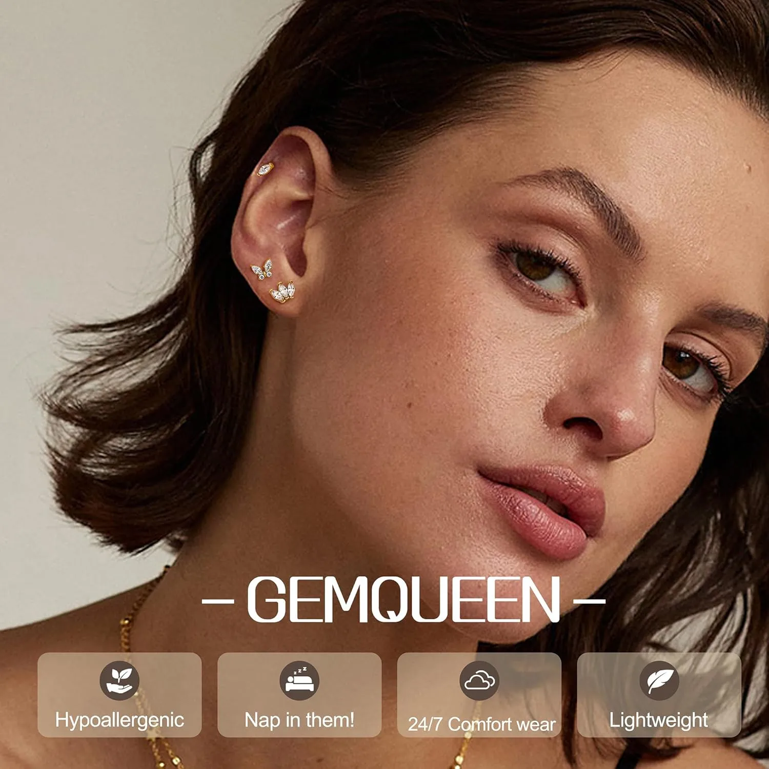 G23 Implant Grade Titanium Flat Back Earrings 5A CZ Studs: 14K Gold Hypoallergenic 3 Pcs 18G Internally Threaded Tragus Cartilage Conch Helix Piercing Jewelry for Sensitive Ears Women Men