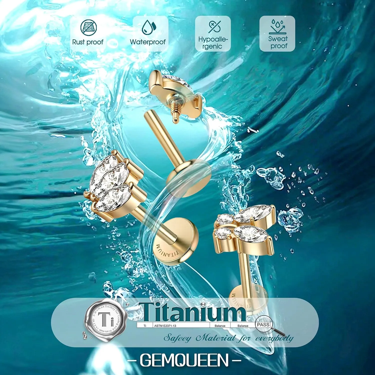 G23 Implant Grade Titanium Flat Back Earrings 5A CZ Studs: 14K Gold Hypoallergenic 3 Pcs 18G Internally Threaded Tragus Cartilage Conch Helix Piercing Jewelry for Sensitive Ears Women Men