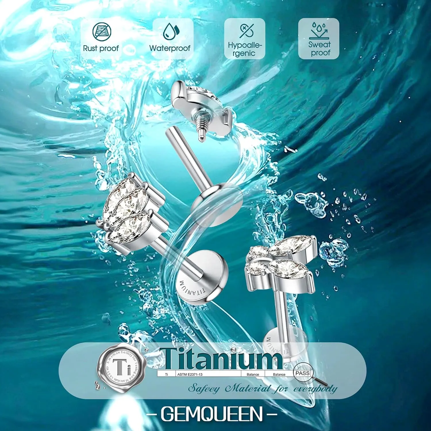 G23 Implant Grade Titanium Flat Back Earrings 5A CZ Studs: 14K Gold Hypoallergenic 3 Pcs 18G Internally Threaded Tragus Cartilage Conch Helix Piercing Jewelry for Sensitive Ears Women Men