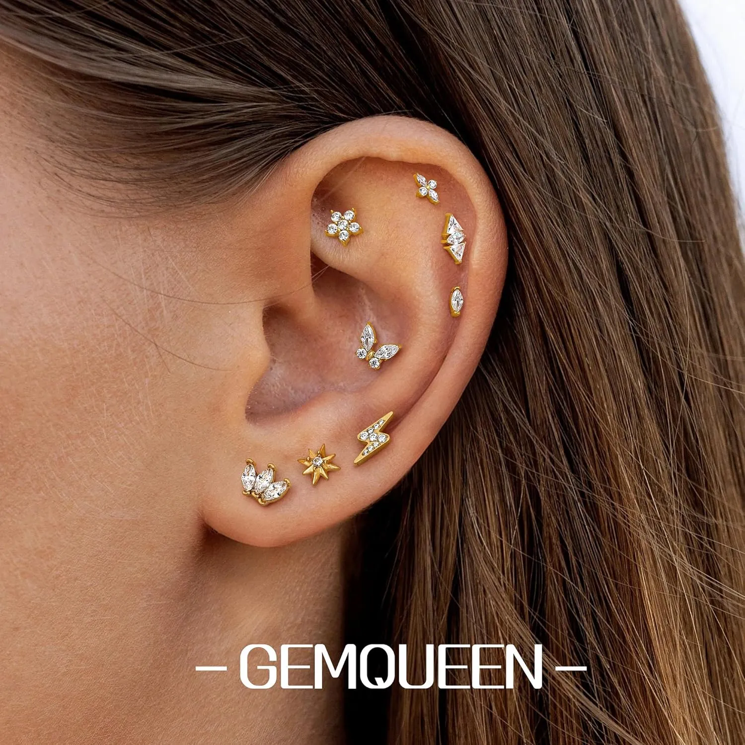 G23 Implant Grade Titanium Flat Back Earrings 5A CZ Studs: 14K Gold Hypoallergenic 3 Pcs 18G Internally Threaded Tragus Cartilage Conch Helix Piercing Jewelry for Sensitive Ears Women Men