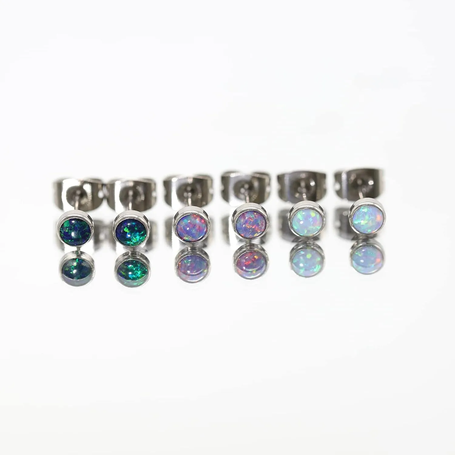 G23 Titanium Opal Stud Earrings for Women Girls Hypoallergenic Earring with 4mm 5mm Birthstone for Sensitive Ear Fashion Women's Jewelry(2pcs)