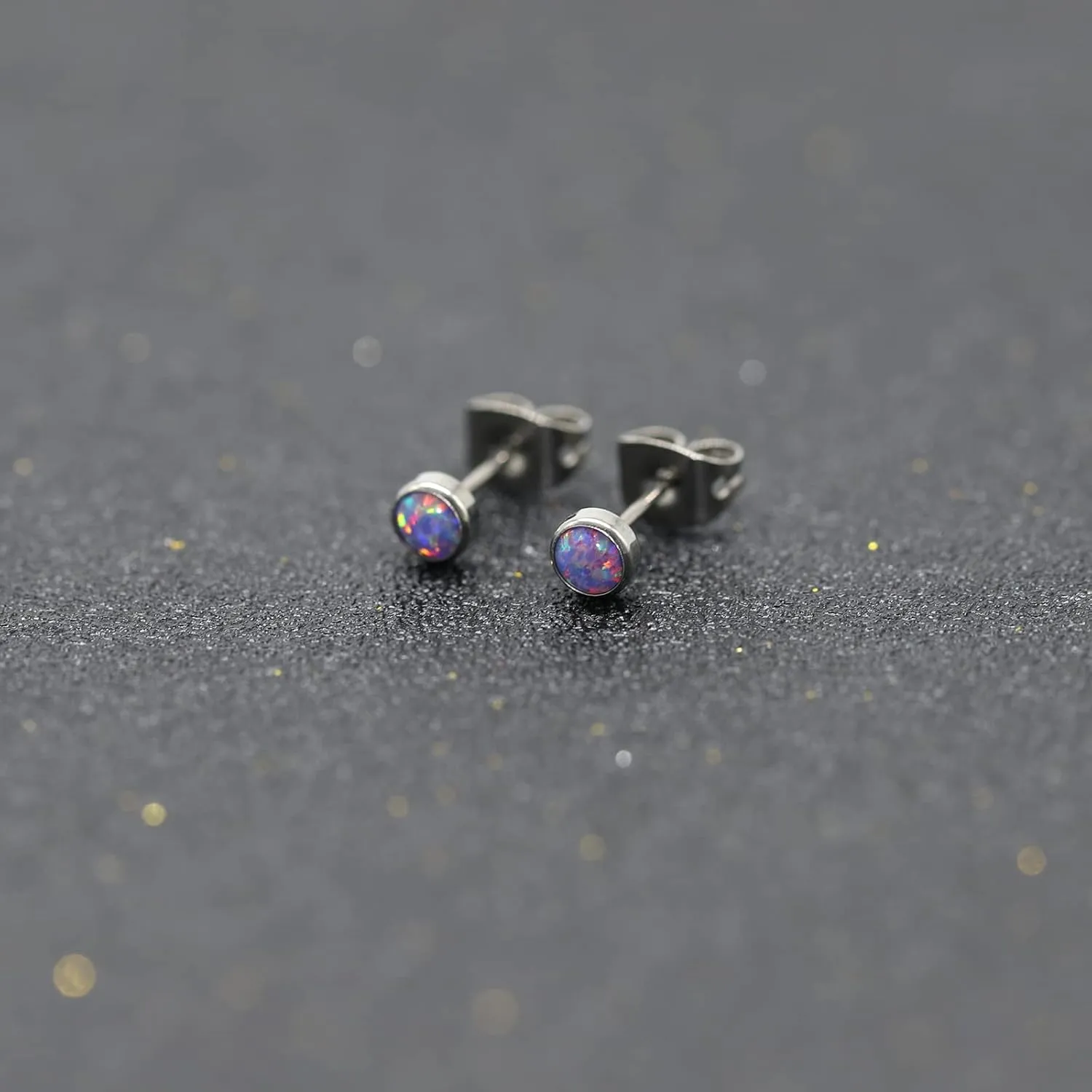 G23 Titanium Opal Stud Earrings for Women Girls Hypoallergenic Earring with 4mm 5mm Birthstone for Sensitive Ear Fashion Women's Jewelry(2pcs)