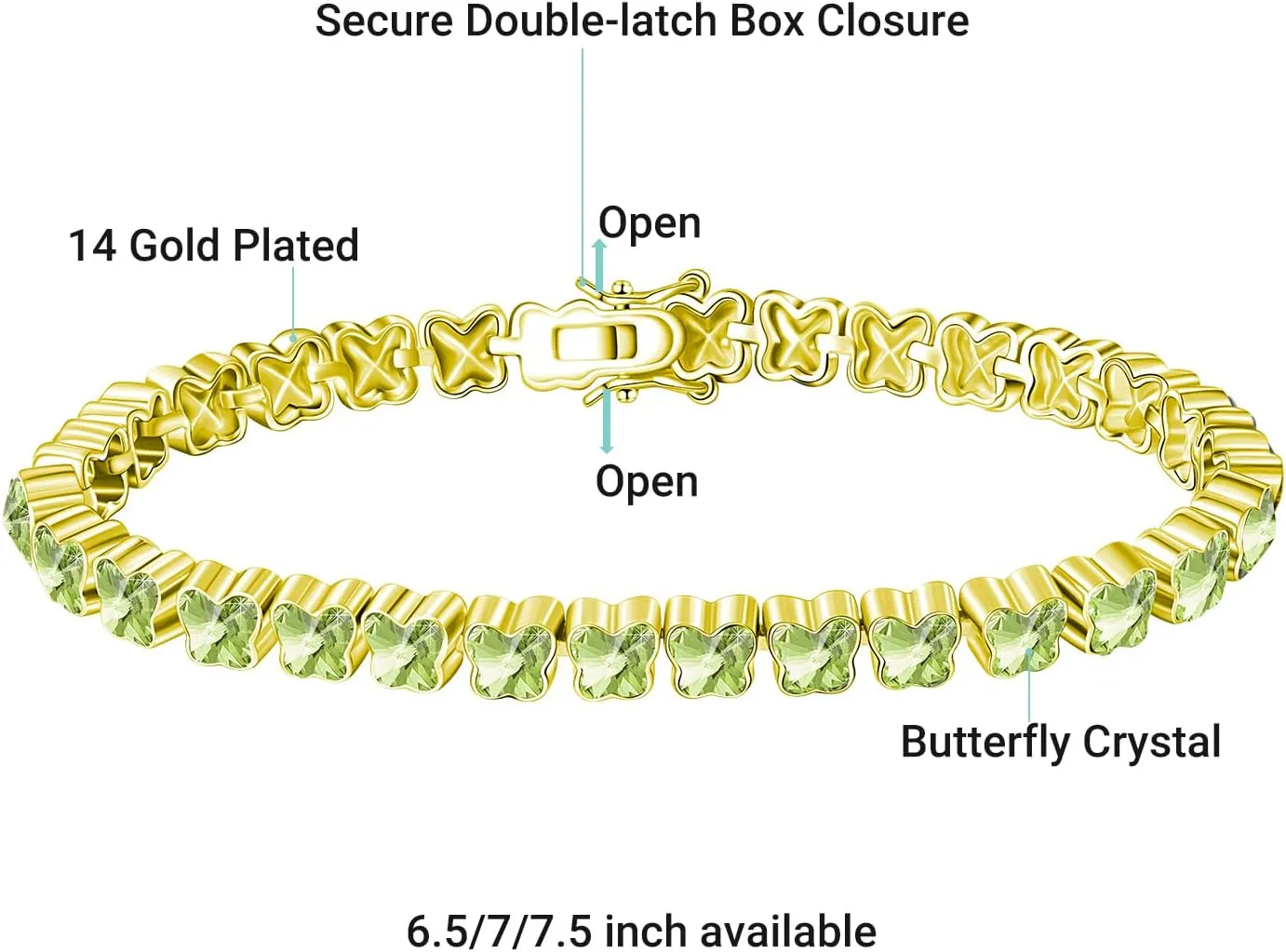 G&GEMSJEW Butterfly Crystal Classic Tennis Bracelet | Platinum Plated Bracelets for Women | Size 6.5 Inch-7.5 Inch