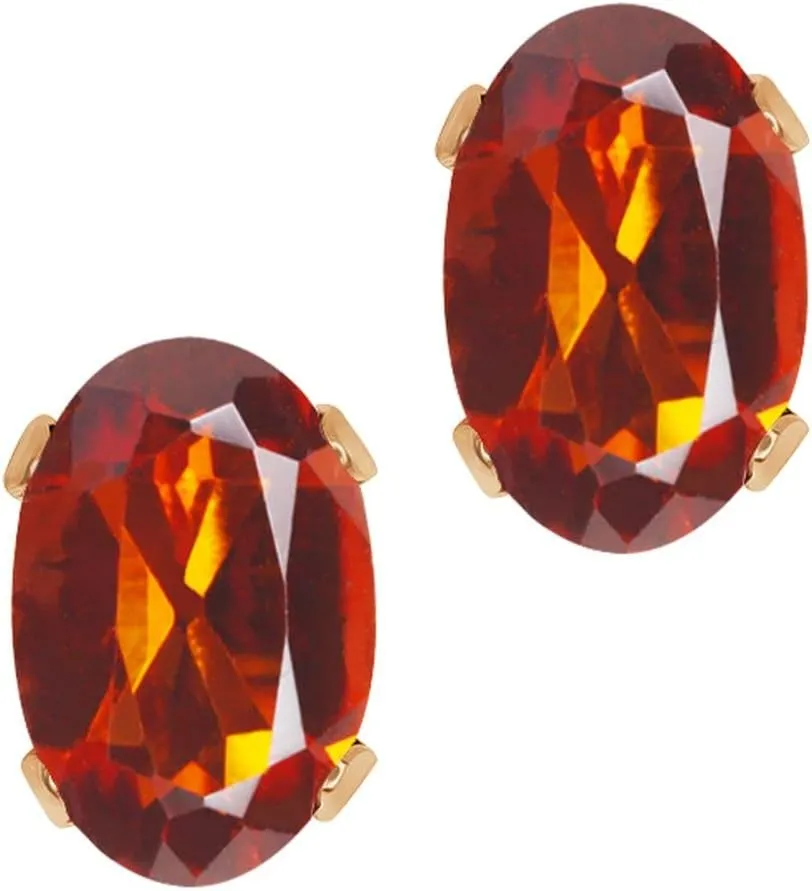 Gem Stone King 0.80 Cttw Oval Shape Orange Red Madeira Citrine 18K Rose Gold Plated Silver Stud Earrings For Women Men