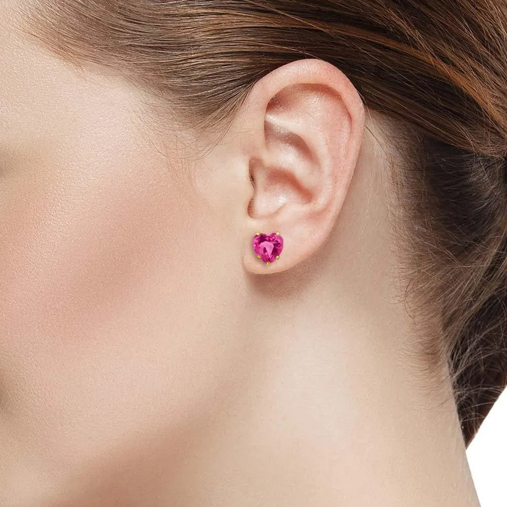 Gem Stone King 10K Gold 6MM Heart Shape Gemstone Birthstone Stud Earrings For Women and Men | Fine Jewelry for Her Him Mom Dad Wife