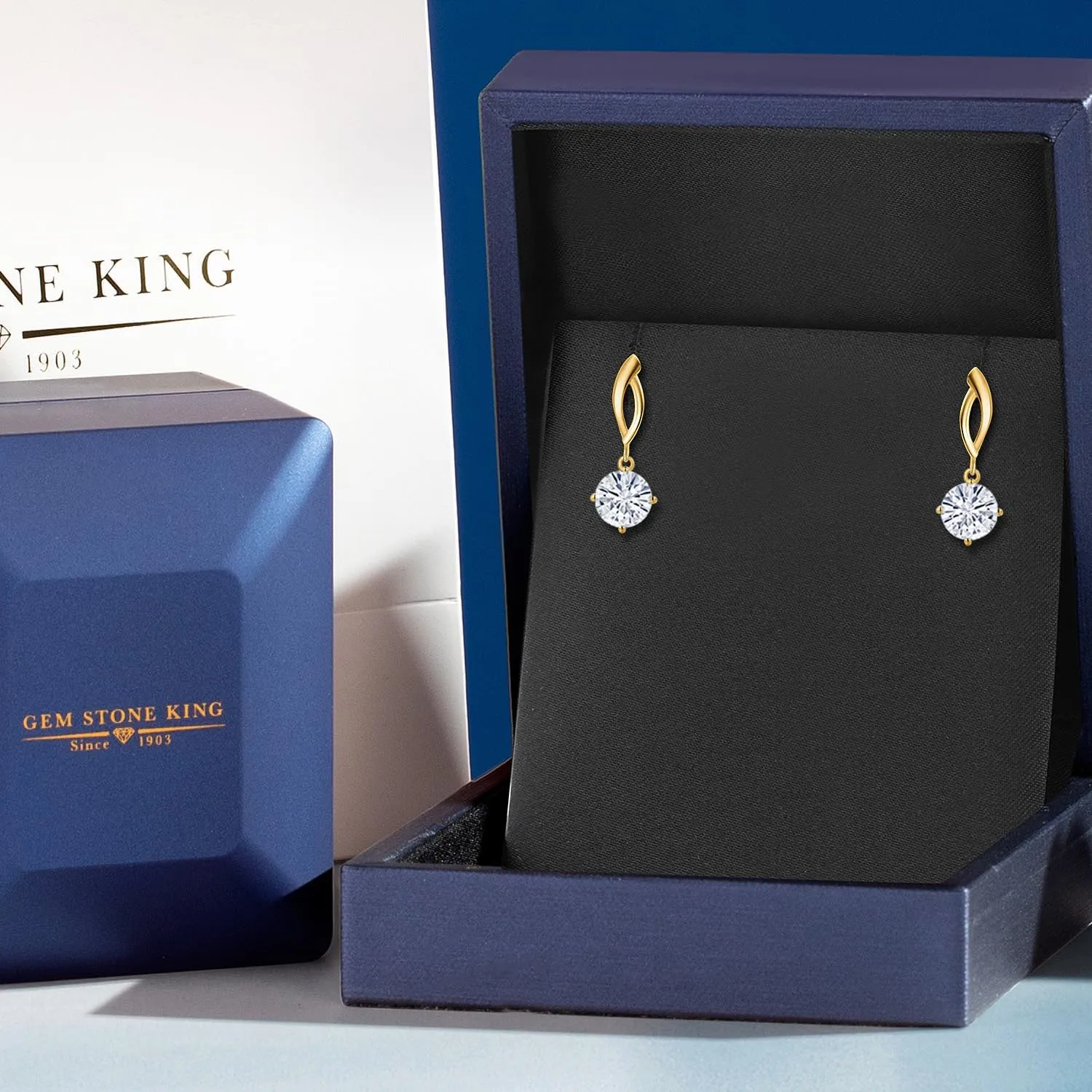 Gem Stone King 10K Yellow Gold Gemstone Birthstone Dangle Earring for Women | Round 6.5MM | Fine Jewelry Gifts for Her Mom Women Wife