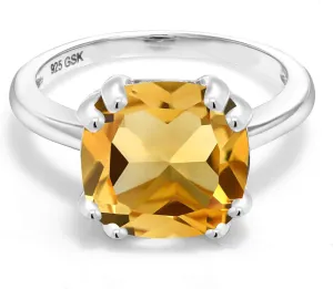 Gem Stone King 10MM Cushion Cut Gemstone Birthstone Double Prong Solitaire Ring for Women in 925 Sterling Silver | Fine Wedding Anniversary Engagement Promise Ring | Available in Sizes 5 to 9
