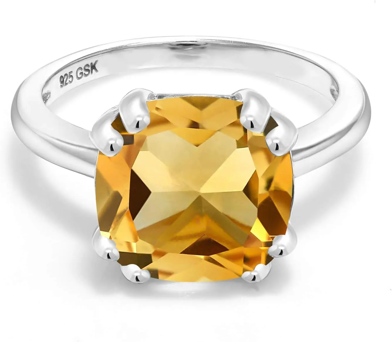 Gem Stone King 10MM Cushion Cut Gemstone Birthstone Double Prong Solitaire Ring for Women in 925 Sterling Silver | Fine Wedding Anniversary Engagement Promise Ring | Available in Sizes 5 to 9